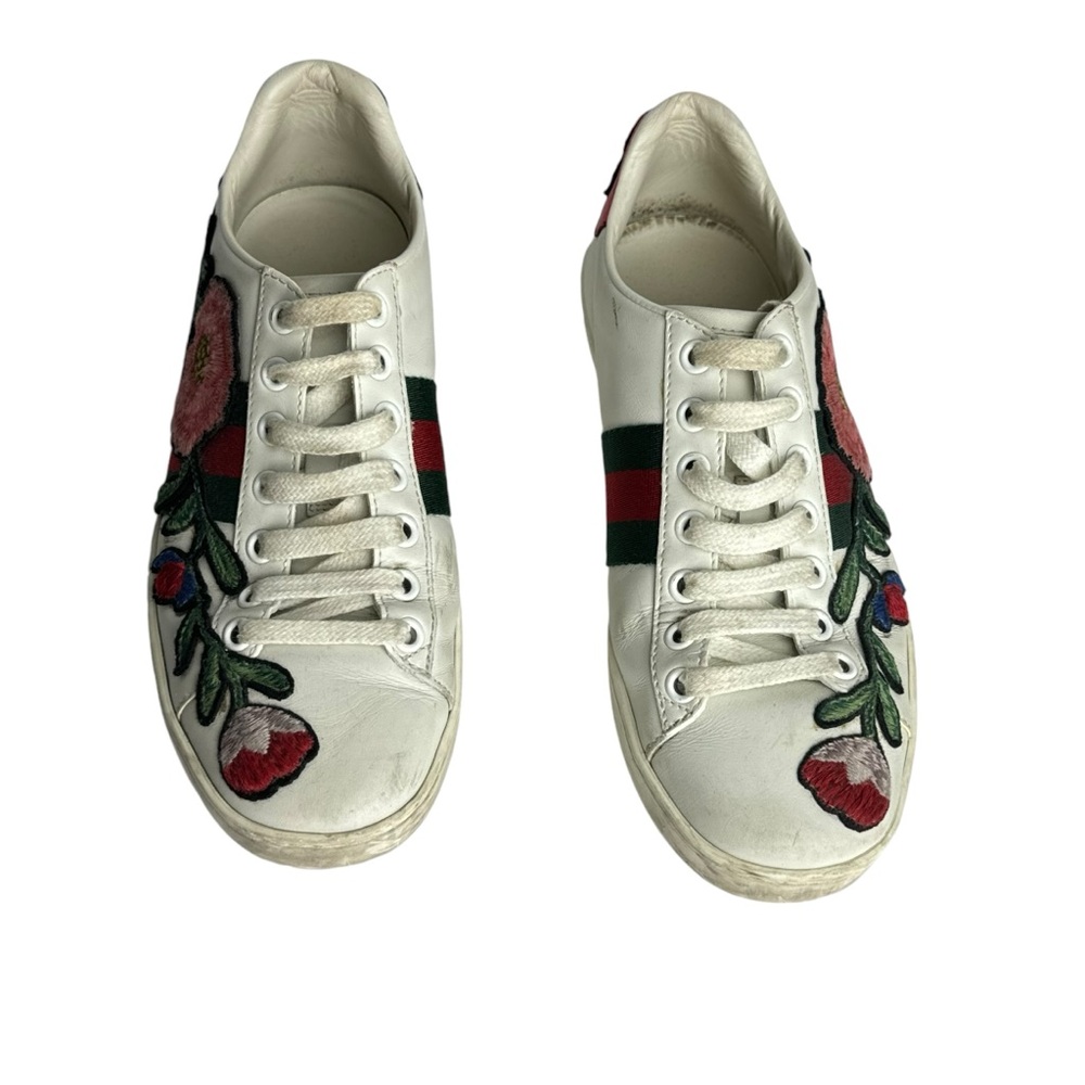 Authentic Gucci Ace Floral Embroidered Leather Sneakers